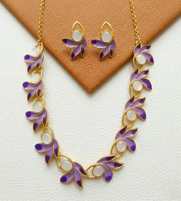 Purple_Gold_Tone_Floral_Necklace_And_Earring_Set_For_Women