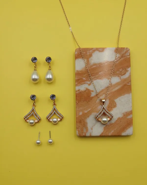 Gold_Tone_Pearl_Stone_Drop_Necklace_Earring_Set_For_Women
