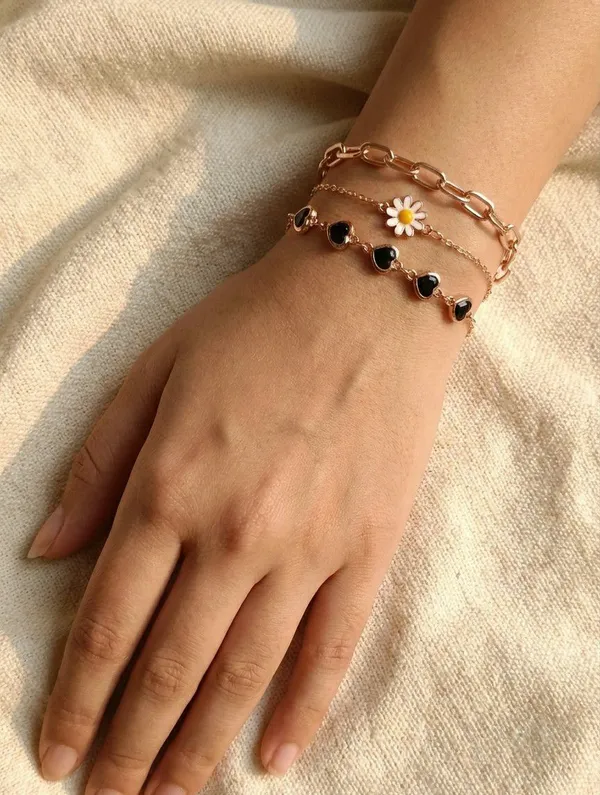 Rose_Gold_Tone_Layered_Heart_Daisy_Charm_Bracelet_Set_For_Women