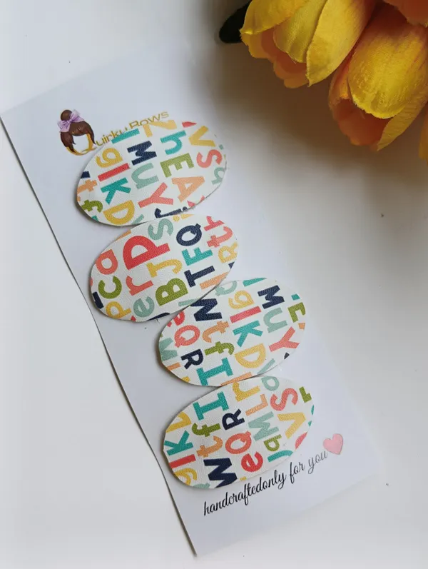 Multicolor_Leather_Alphabet_Print_Hair_Bow_Clips_For_Kids