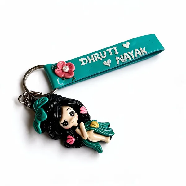Turquoise_Leather_Personalized_Doll_Keychain_For_Kids