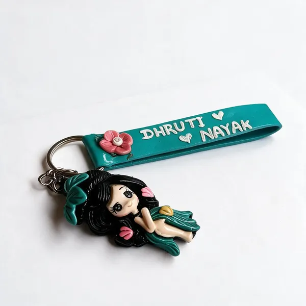 Turquoise_Leather_Personalized_Doll_Keychain_For_Kids