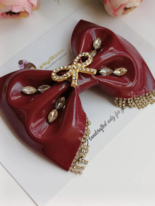 Maroon_Rhinestone_Crystal_Embellished_Hair_Bow_Clip_For_Kids