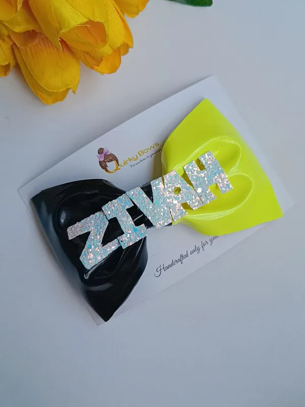 Black_&_Neon_Yellow_Leather_Glitter_Bow_Hair_Clips_For_Kids