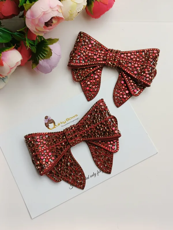 Red_Sequin_Layered_Bow_Hair_Accessory_For_Girls