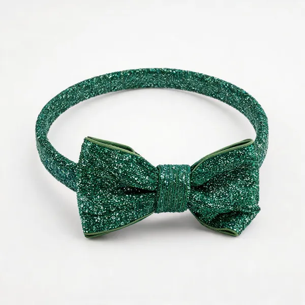 Green_Polyester_Glitter_Bow_Headband_For_Kids