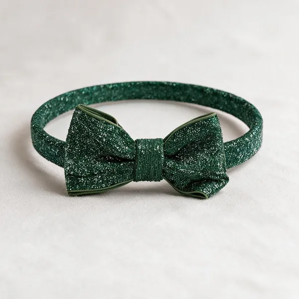 Green_Polyester_Glitter_Bow_Headband_For_Kids
