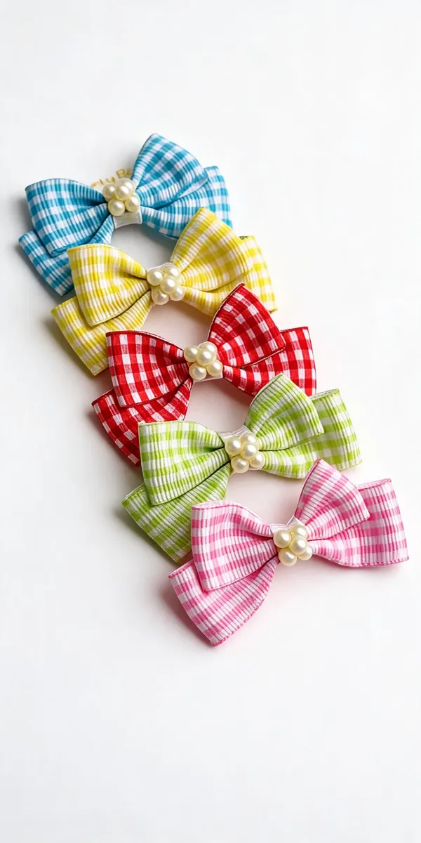 Multicolor_Ribbon_Gingham_Check_Hair_Bow_For_Kids_Pack_Of_5