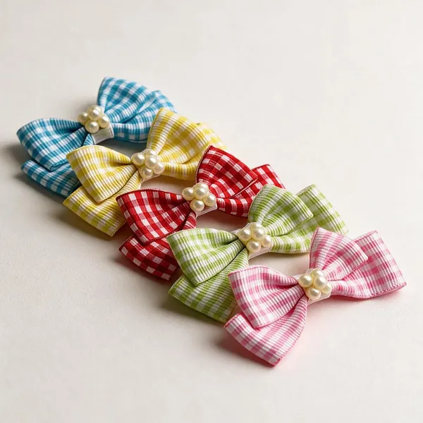 Multicolor_Ribbon_Gingham_Check_Hair_Bow_For_Kids_Pack_Of_5