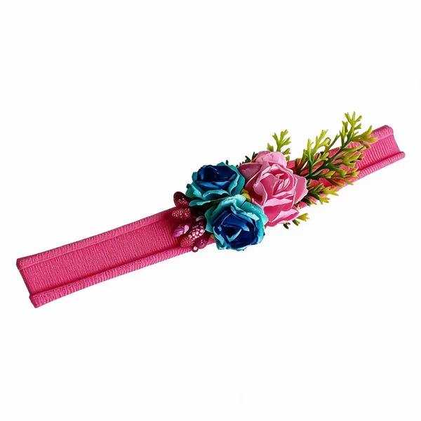 Pink_Polyester_Floral_Elastic_Headband_For_Baby_Girls