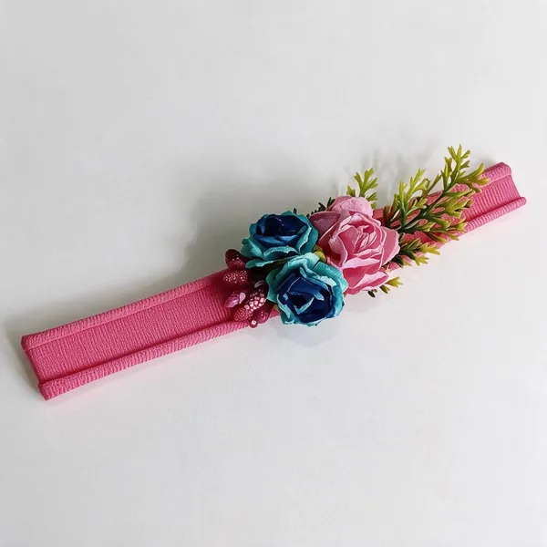 Pink_Polyester_Floral_Elastic_Headband_For_Baby_Girls