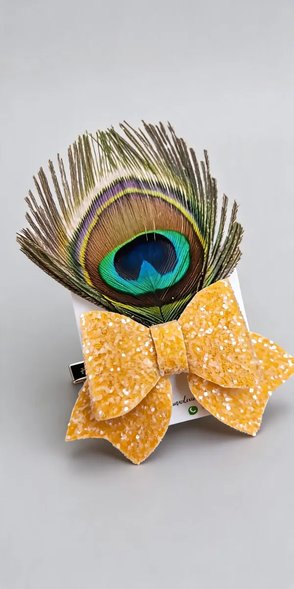 Multicolor_Glitter_Bow_Peacock_Feather_Hair_Clip_For_Kids