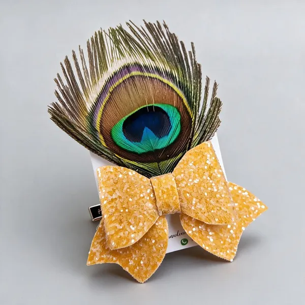 Multicolor_Glitter_Bow_Peacock_Feather_Hair_Clip_For_Kids