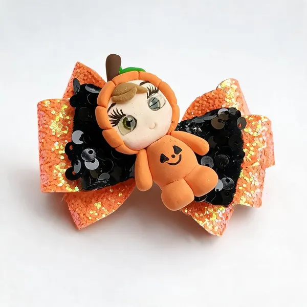 Orange_Sequin_Plush_Hair_Bow_For_Kids