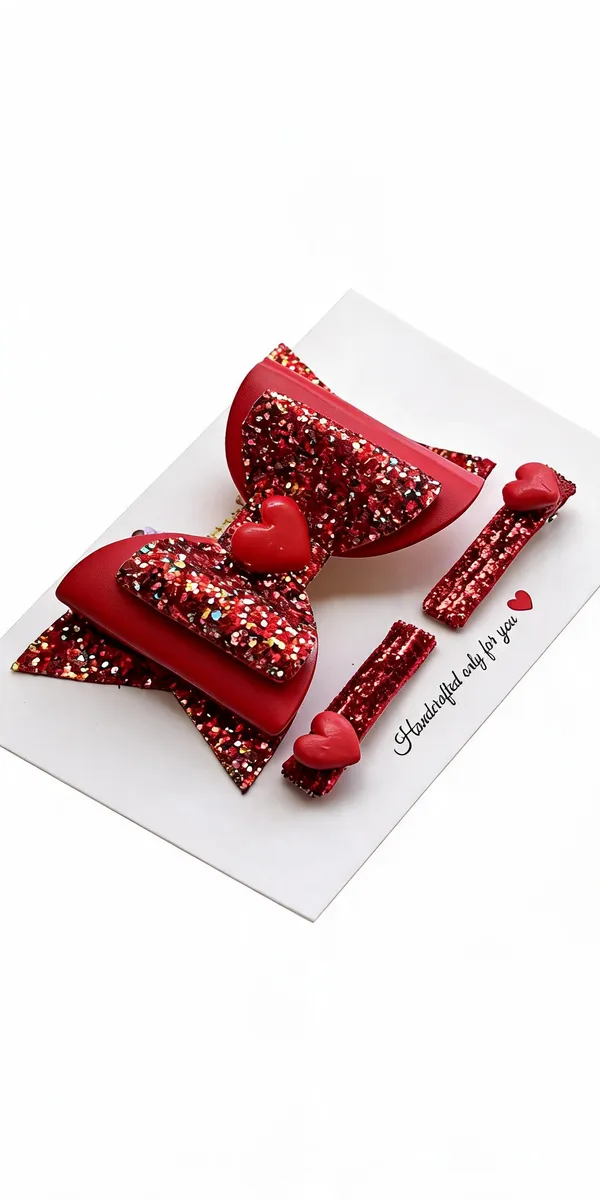 Red_Glitter_Sequin_Layered_Bow_Hair_Clip_Set_For_Kids