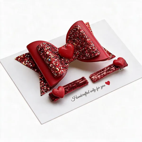 Red_Glitter_Sequin_Layered_Bow_Hair_Clip_Set_For_Kids
