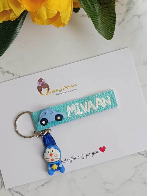 Turquoise_Leather_Textured_Personalized_Keychain_For_Kids_Set_Of_2