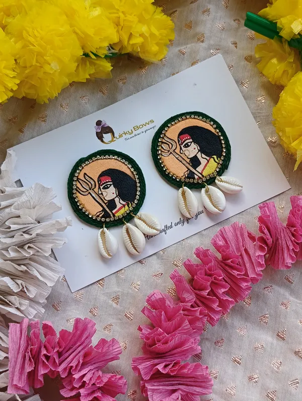 Green_Canvas_Embroidered_Shell_Drop_Earrings_For_Women_Set_of_2