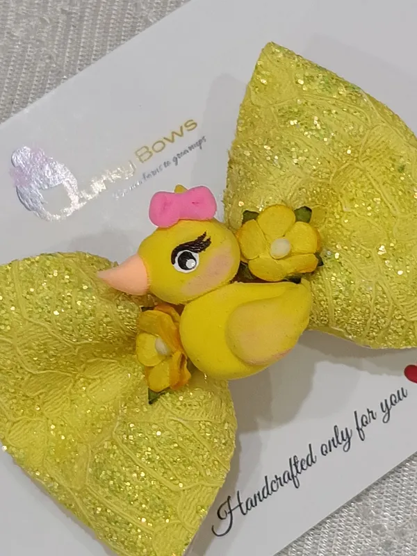 Yellow_Glitter_Duck_Embellished_Bow_Hair_Clip_For_Kids