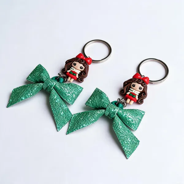 Green_Leather_Sequin_Bow_Doll_Keychain_For_Girls_Set_Of_2