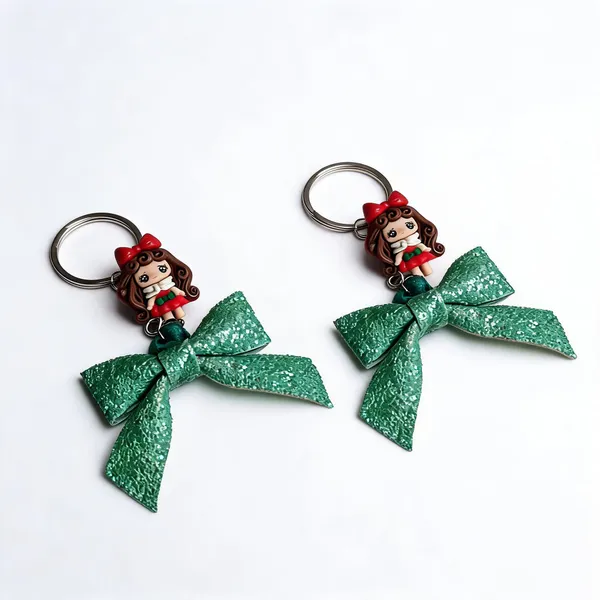 Green_Leather_Sequin_Bow_Doll_Keychain_For_Girls_Set_Of_2