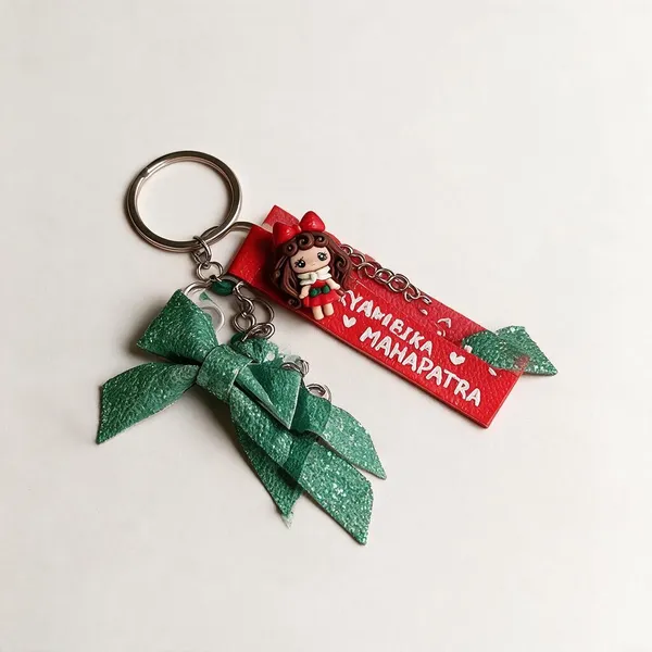 Green_Leather_Sequin_Bow_Doll_Keychain_For_Girls_Set_Of_2