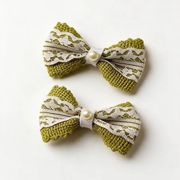 Green_Jute_Lace_Bow_Hair_Bow_For_Kids_Set_of_2