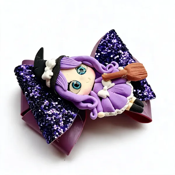 Purple_Sequin_Witch_Embellished_Hair_Bow_Clip_For_Kids