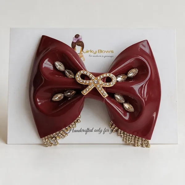 Maroon_Rhinestone_Crystal_Embellished_Hair_Bow_Clip_For_Kids