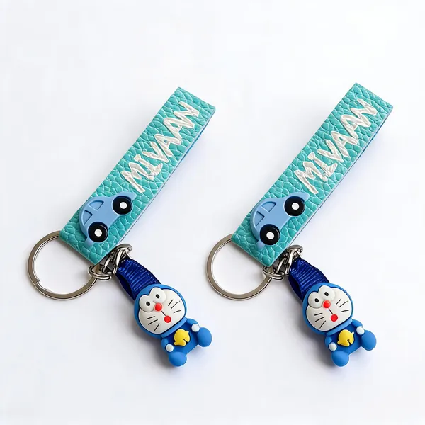 Turquoise_Leather_Textured_Personalized_Keychain_For_Kids_Set_Of_2