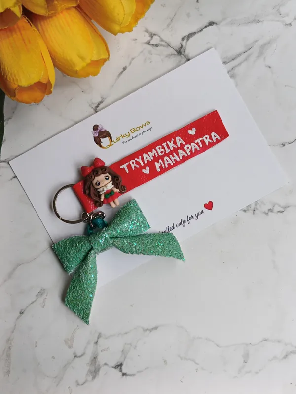 Green_Leather_Sequin_Bow_Doll_Keychain_For_Girls_Set_Of_2
