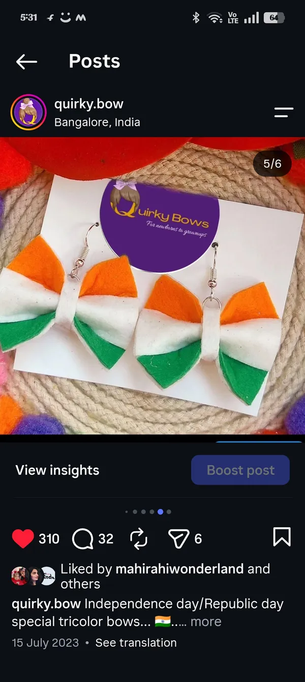 Tricolour_Felt_Fabric_Bow_Drop_Earrings_For_Women_Set_of_2