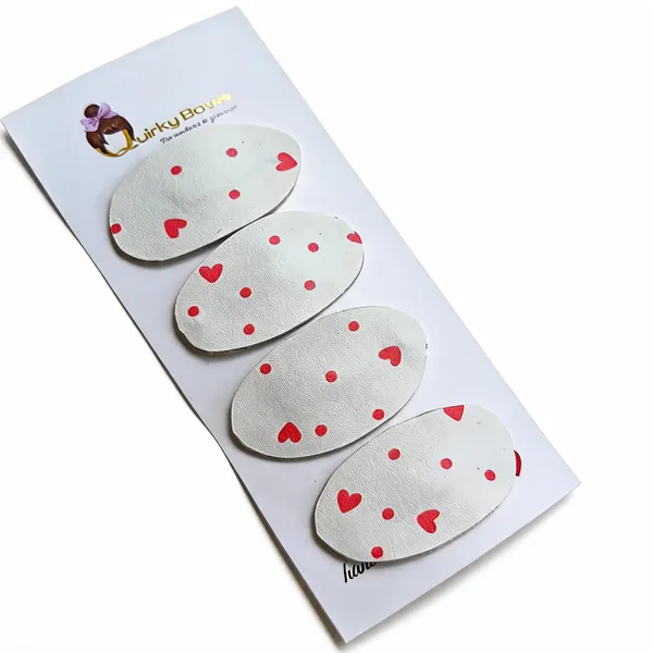 White_Leather_Heart_Print_Hair_Clips_For_Girls_Set_of_4