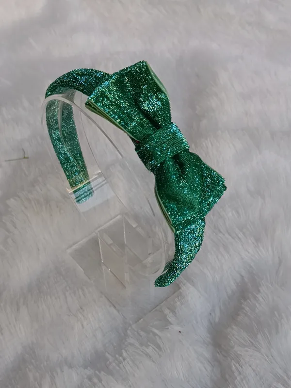 Green_Polyester_Glitter_Bow_Headband_For_Kids