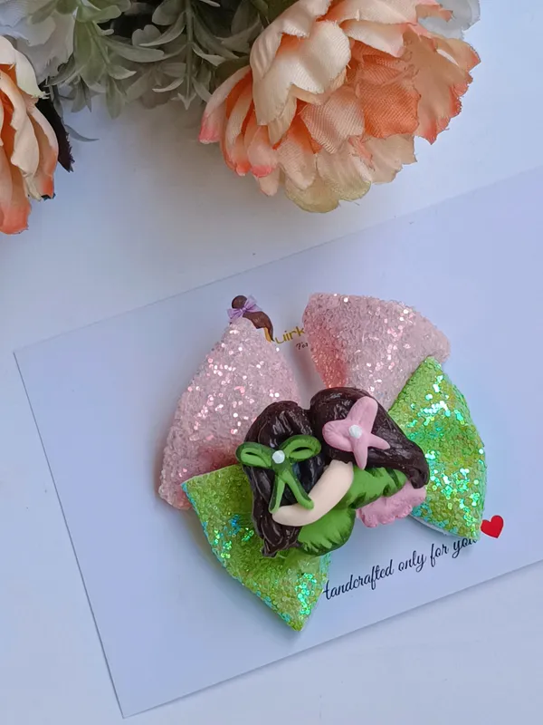 Pink_Green_Glitter_Handmade_Character_Hair_Bow_For_Girls