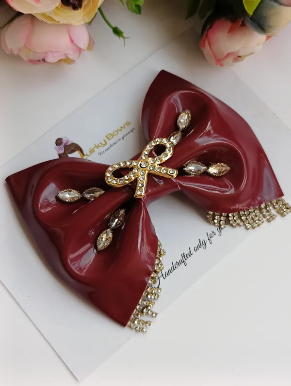 Maroon_Rhinestone_Crystal_Embellished_Hair_Bow_Clip_For_Kids