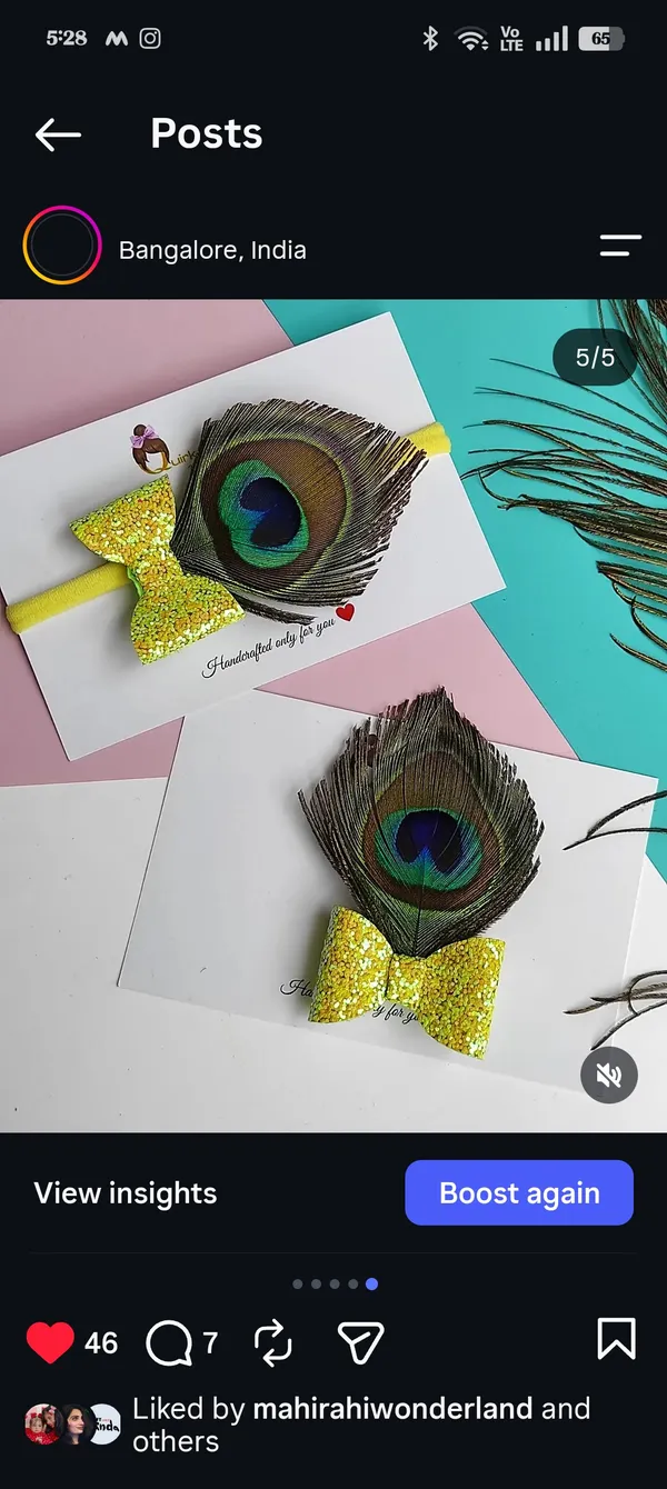 Yellow_Glitter_Peacock_Feather_Hair_Bow_For_Kids