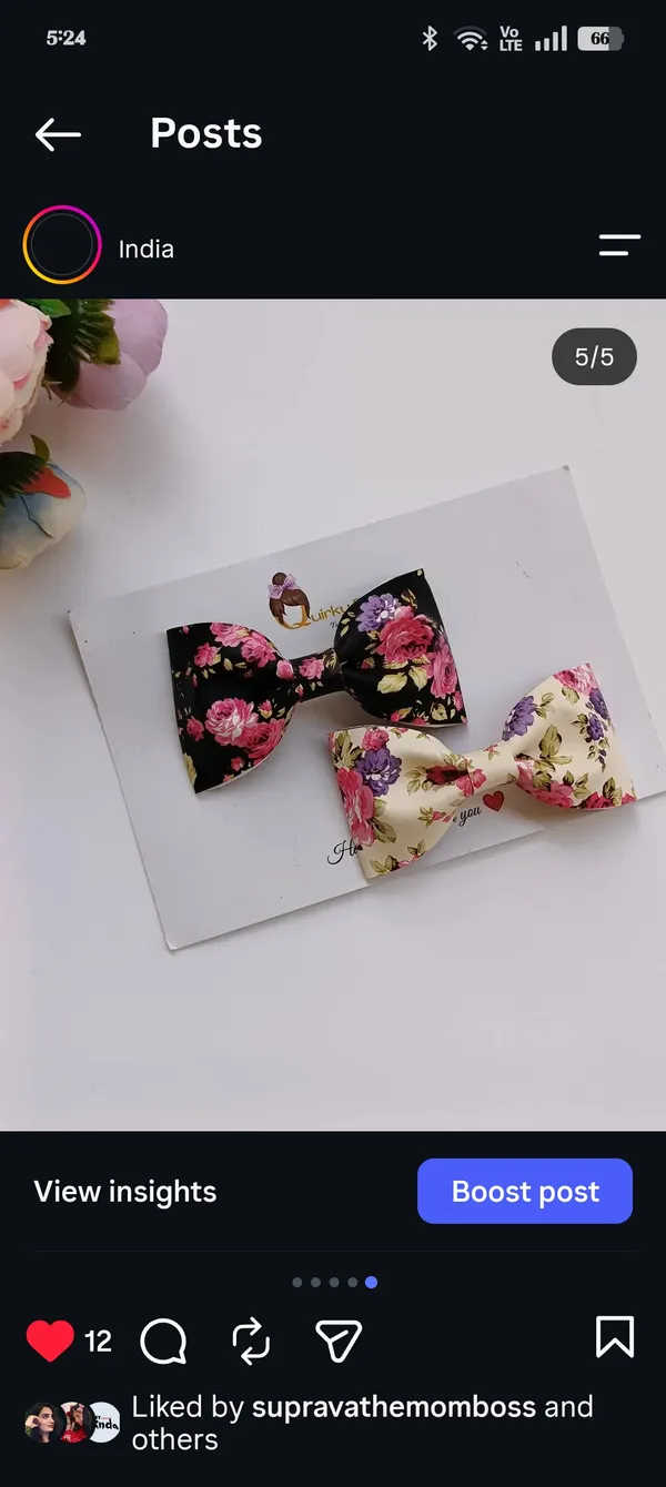 Black_Cream_Floral_Fabric_Oversized_Bow_Hair_Clips_For_Kids