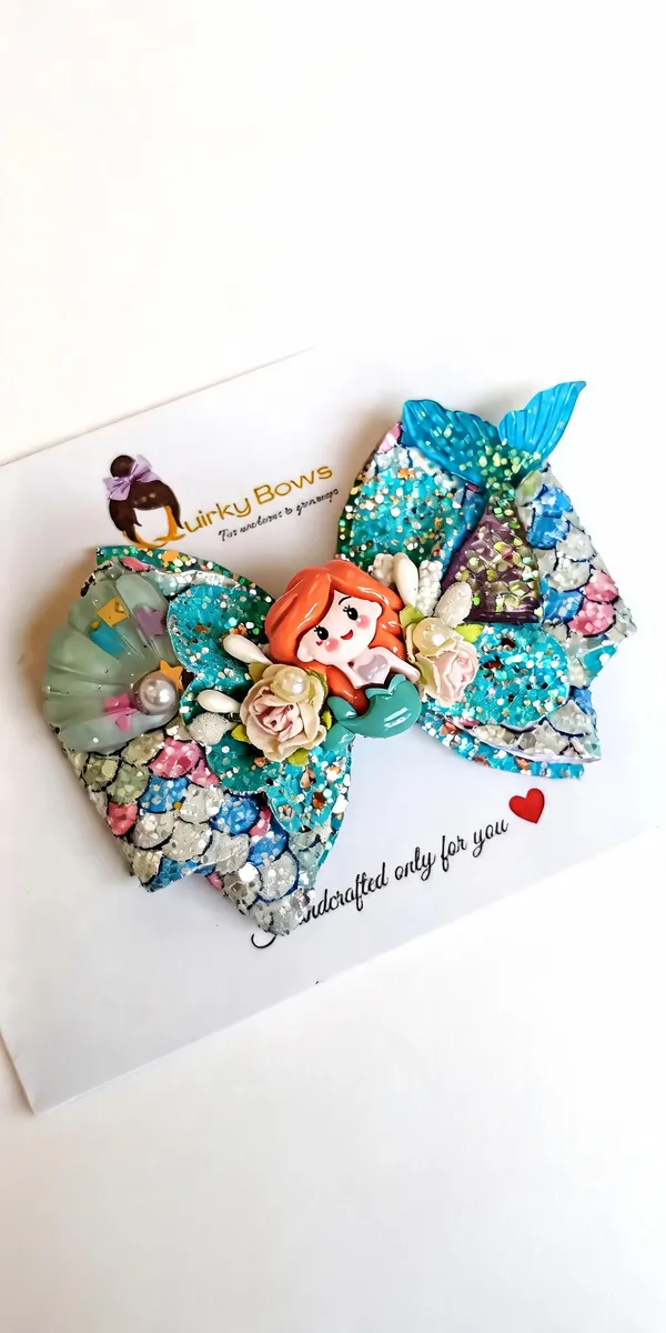 Turquoise_Sequin_Floral_Applique_Layered_Hair_Bow_For_Kids
