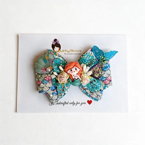 Turquoise_Sequin_Floral_Applique_Layered_Hair_Bow_For_Kids