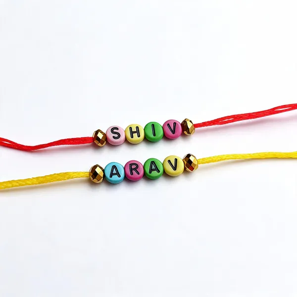 Multicolor_Thread_Alphabet_Bead_Personalised_Rakhi_Set_Pack_Of_2