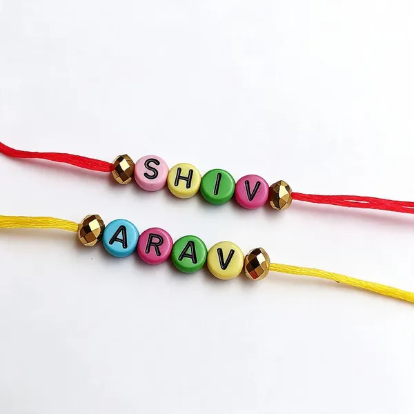 Multicolor_Thread_Alphabet_Bead_Personalised_Rakhi_Set_Pack_Of_2