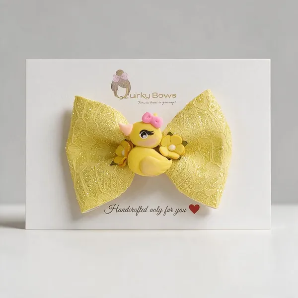 Yellow_Glitter_Duck_Embellished_Bow_Hair_Clip_For_Kids