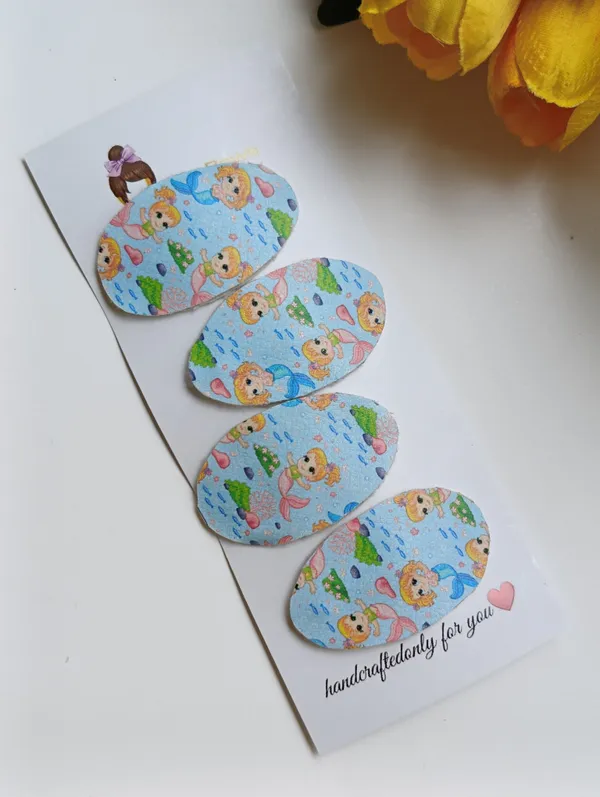 Blue_Leather_Mermaid_Print_Hair_Clips_For_Girls