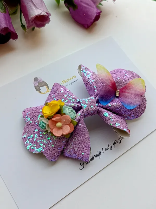 Purple_Silk_Sequin_Floral_Hair_Bows_For_Girls