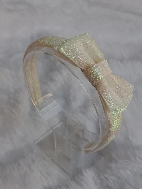 Cream_Polyester_Glitter_Bow_Headband_For_Kids