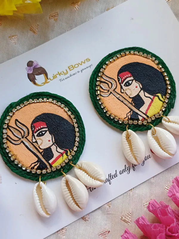 Green_Canvas_Embroidered_Shell_Drop_Earrings_For_Women_Set_of_2