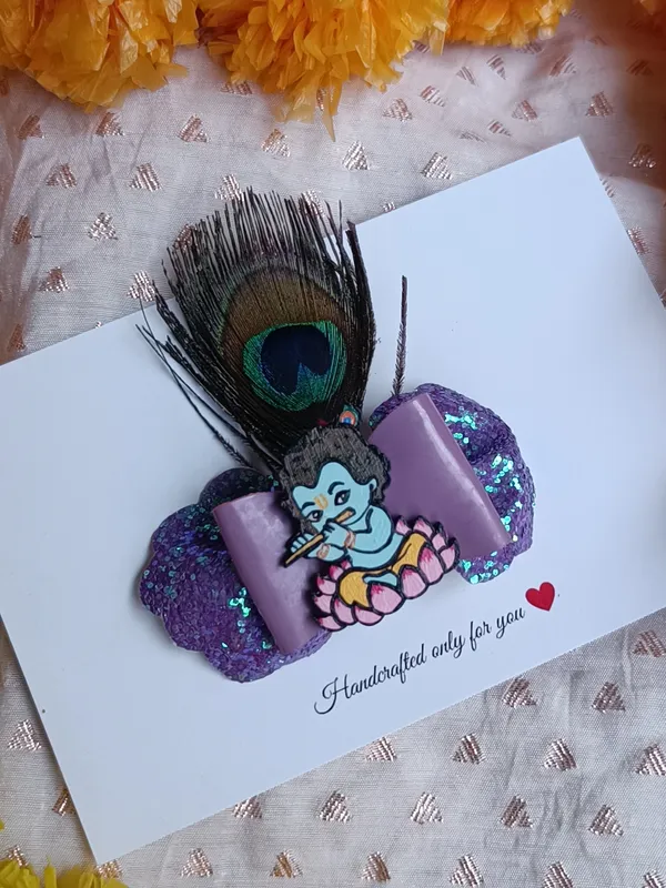 Purple_Sequin_Krishna_Motif_Bow_Hair_Clips_For_Kids