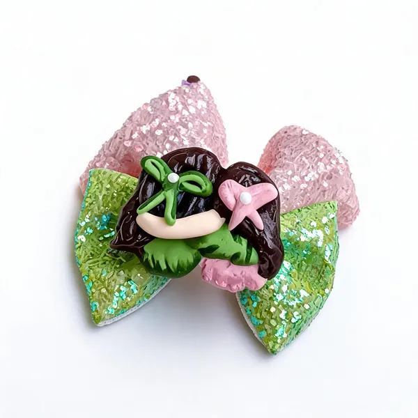 Pink_Green_Glitter_Handmade_Character_Hair_Bow_For_Girls