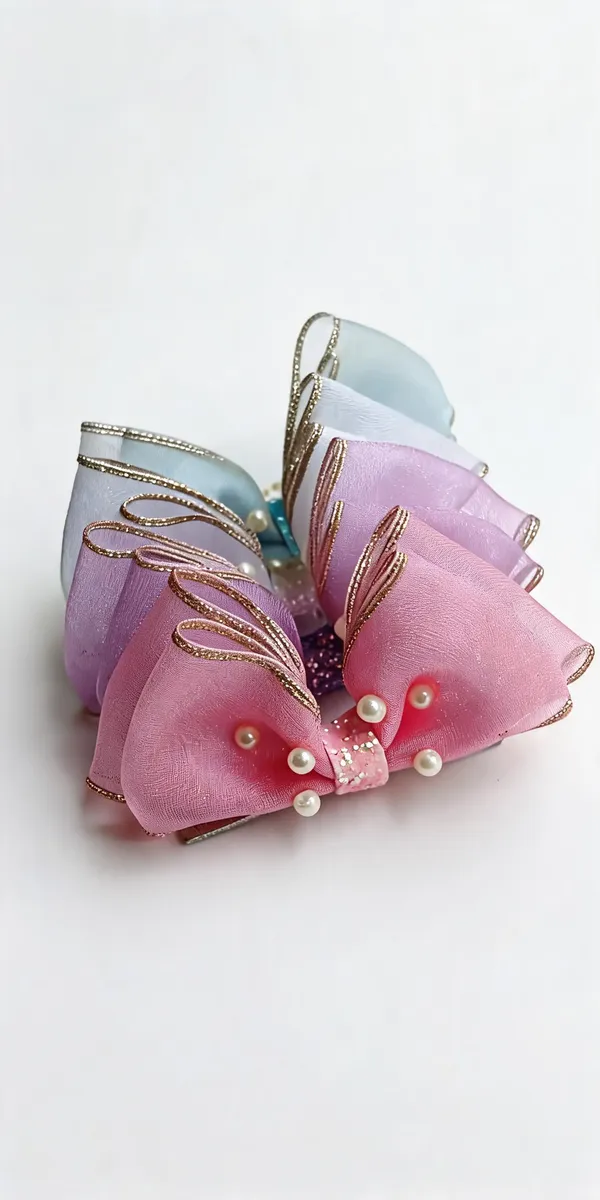 Pink_Blue_Organza_Pearl_Bow_Hair_Clips_For_Kids